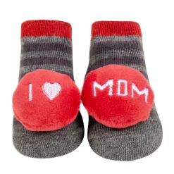 Baby Moo 3D I Love Mom Dad Cotton Ankle Length Fancy Infant Gift Set of 2 Socks Booties - Blue, Red