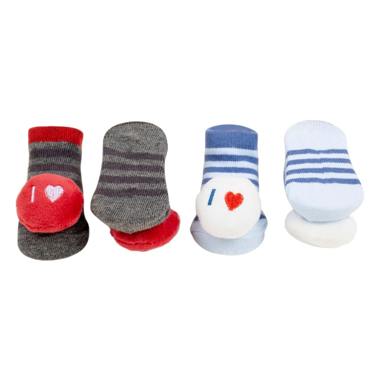 Baby Moo 3D I Love Mom Dad Cotton Ankle Length Fancy Infant Gift Set of 2 Socks Booties - Blue, Red