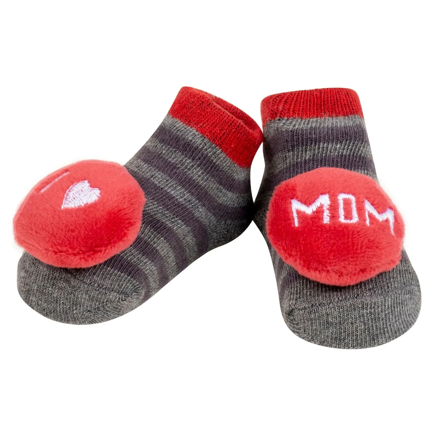 Baby Moo 3D I Love Mom Dad Cotton Ankle Length Fancy Infant Gift Set of 2 Socks Booties - Blue, Red