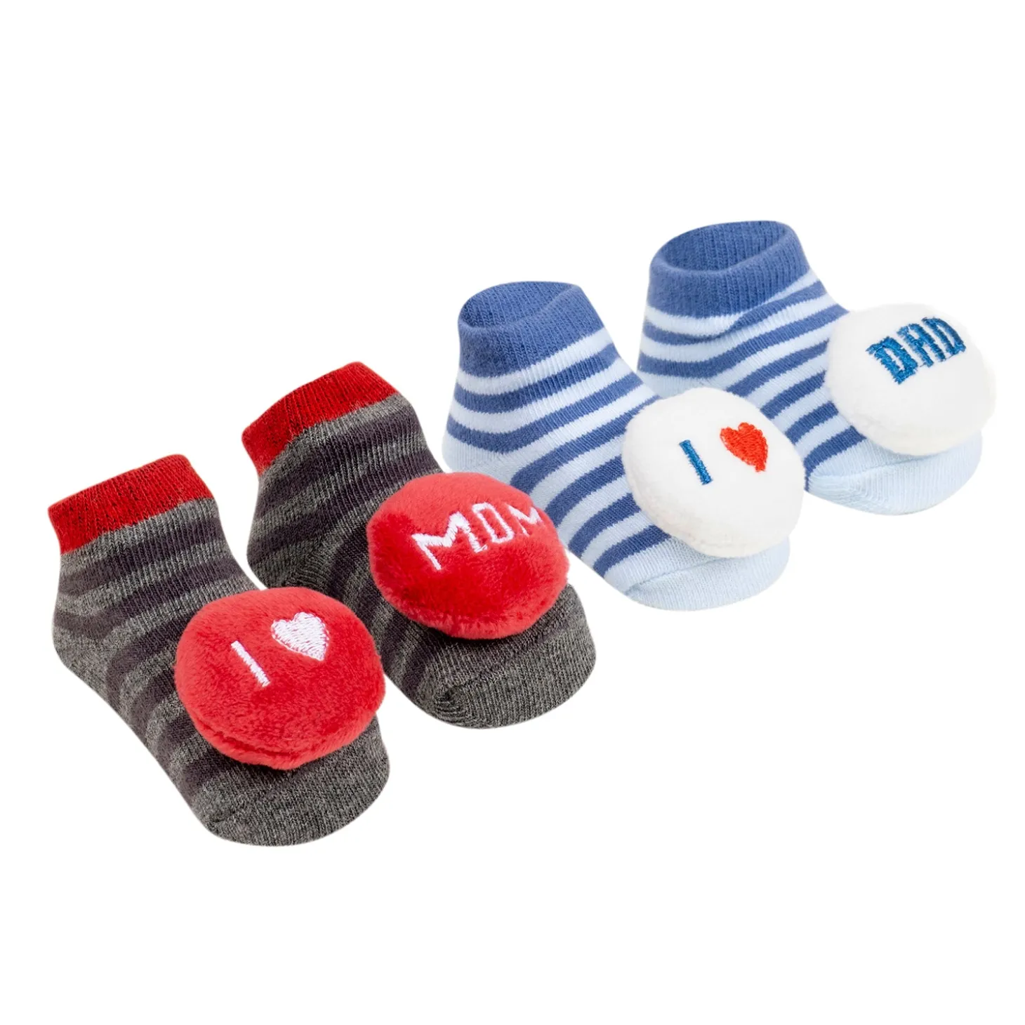 Baby Moo 3D I Love Mom Dad Cotton Ankle Length Fancy Infant Gift Set of 2 Socks Booties - Blue, Red