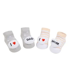 Baby Moo 3D I Love Mommy Daddy Cotton Ankle Length Fancy Infant Gift Set of 2 Socks Booties - Yellow, Grey