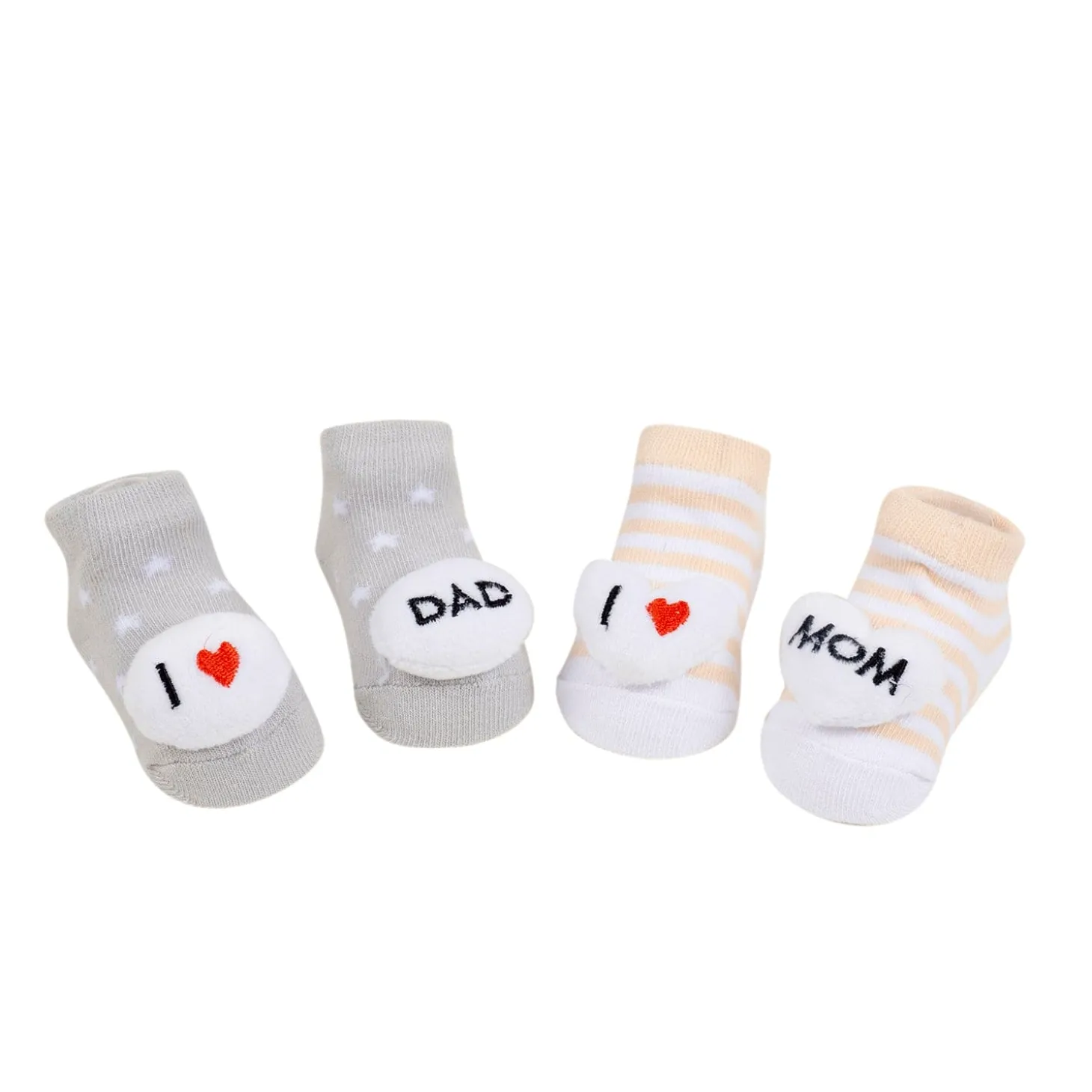 Baby Moo 3D I Love Mommy Daddy Cotton Ankle Length Fancy Infant Gift Set of 2 Socks Booties - Yellow, Grey
