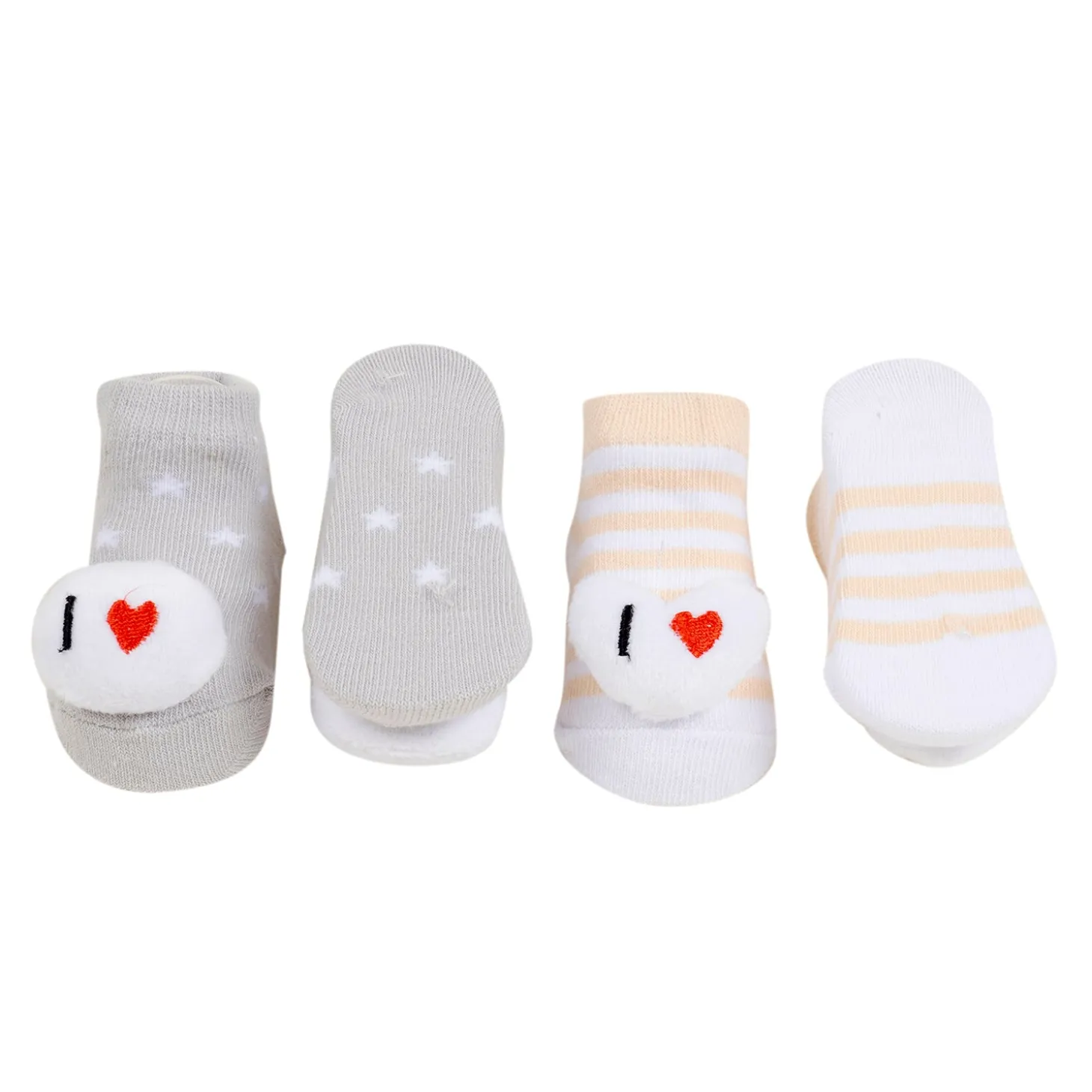 Baby Moo 3D I Love Mommy Daddy Cotton Ankle Length Fancy Infant Gift Set of 2 Socks Booties - Yellow, Grey