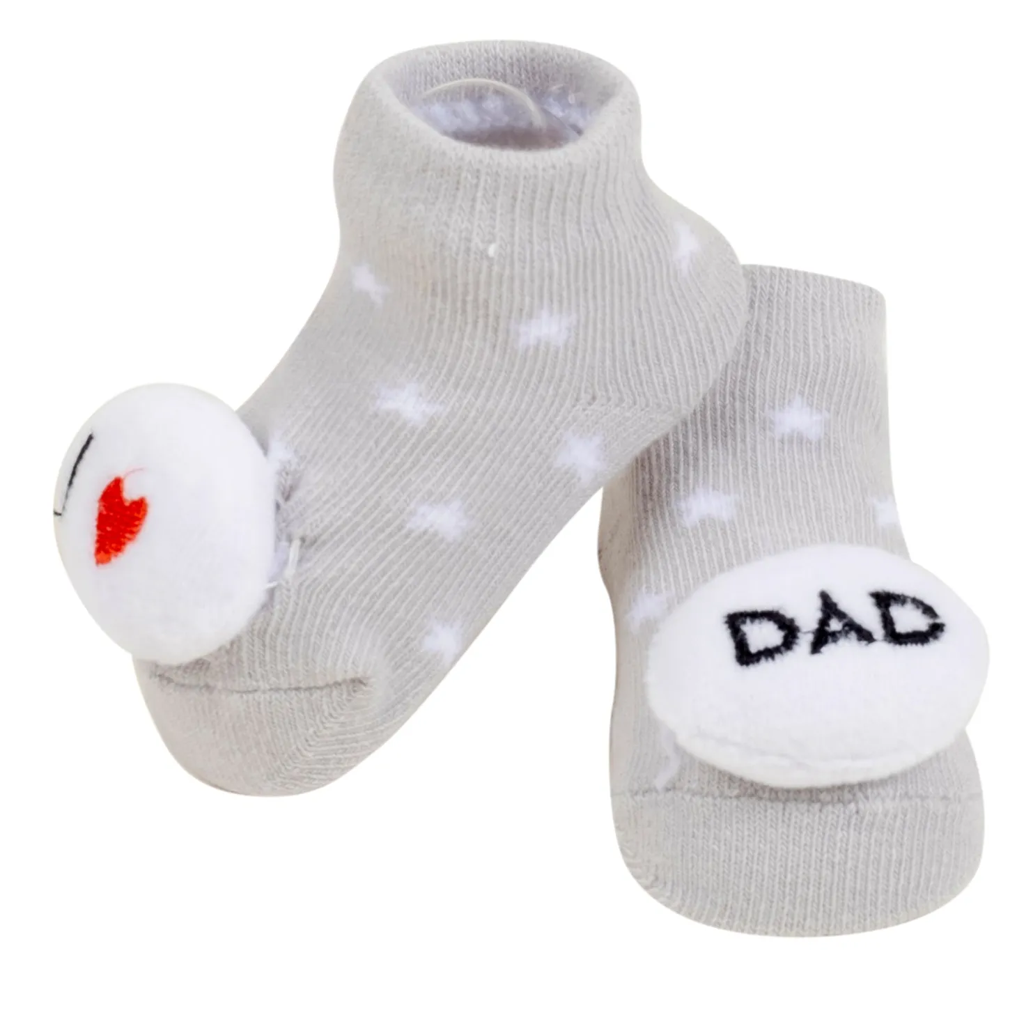 Baby Moo 3D I Love Mommy Daddy Cotton Ankle Length Fancy Infant Gift Set of 2 Socks Booties - Yellow, Grey