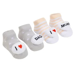 Baby Moo 3D I Love Mommy Daddy Cotton Ankle Length Fancy Infant Gift Set of 2 Socks Booties - Yellow, Grey