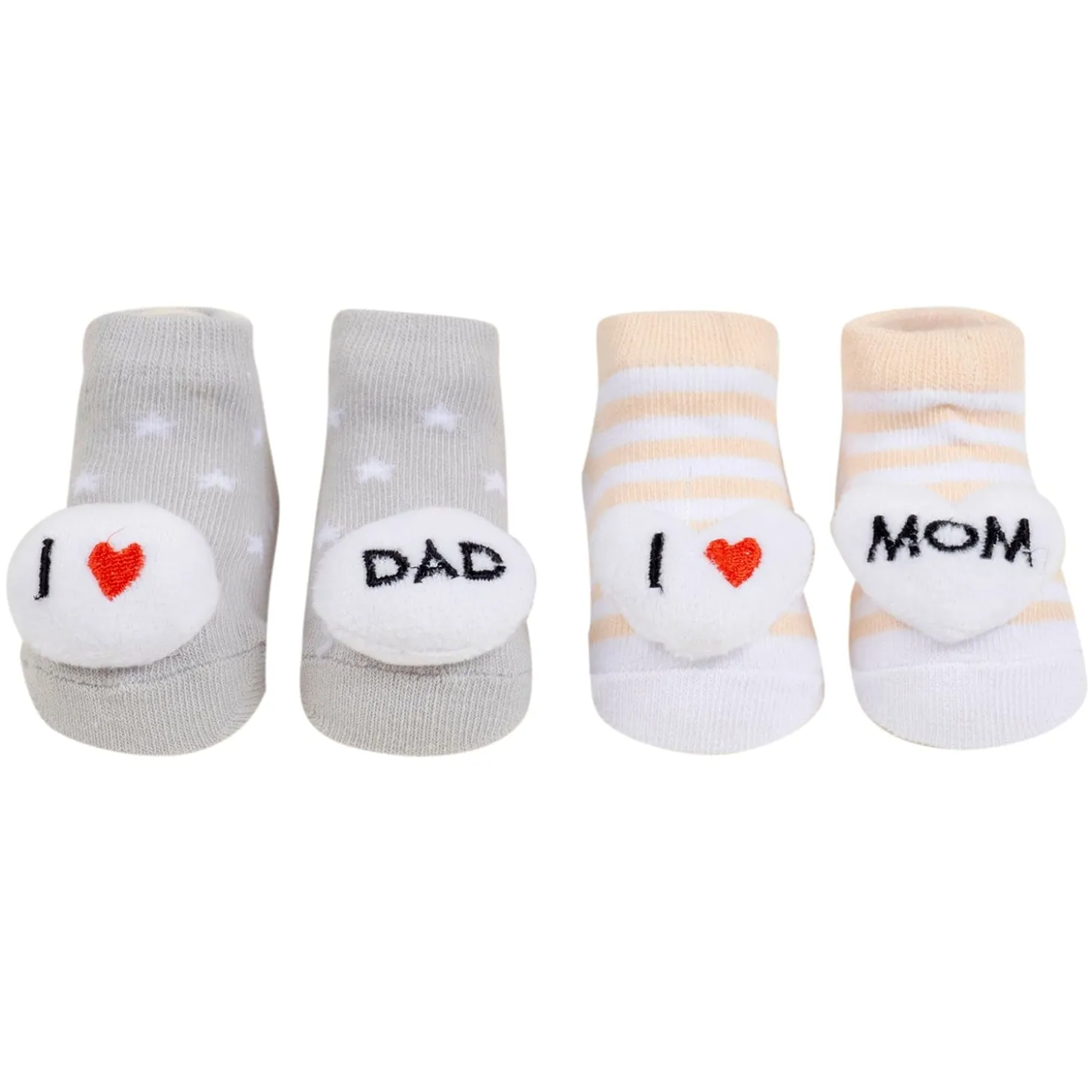 Baby Moo 3D I Love Mommy Daddy Cotton Ankle Length Fancy Infant Gift Set of 2 Socks Booties - Yellow, Grey