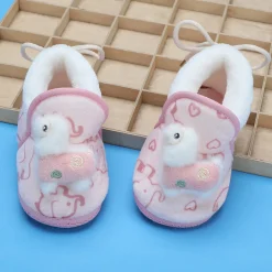 Baby Moo 3D Llama Elephant Prints Soft Slip-On Anti-Skid Plush Warm Booties - Pink