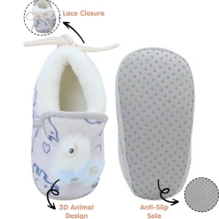 Baby Moo 3D Llama Elephant Prints Soft Slip-On Anti-Skid Plush Warm Booties - Blue
