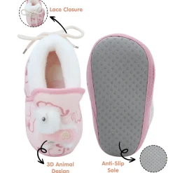 Baby Moo 3D Llama Elephant Prints Soft Slip-On Anti-Skid Plush Warm Booties - Pink