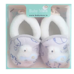 Baby Moo 3D Llama Elephant Prints Soft Slip-On Anti-Skid Plush Warm Booties - Blue