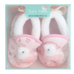 Baby Moo 3D Llama Elephant Prints Soft Slip-On Anti-Skid Plush Warm Booties - Pink