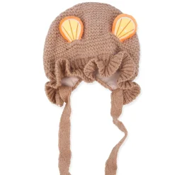 Baby Moo 3D Orange Ear With Tie Knot For Ear Cover Knitted Woolen Cap - Brown