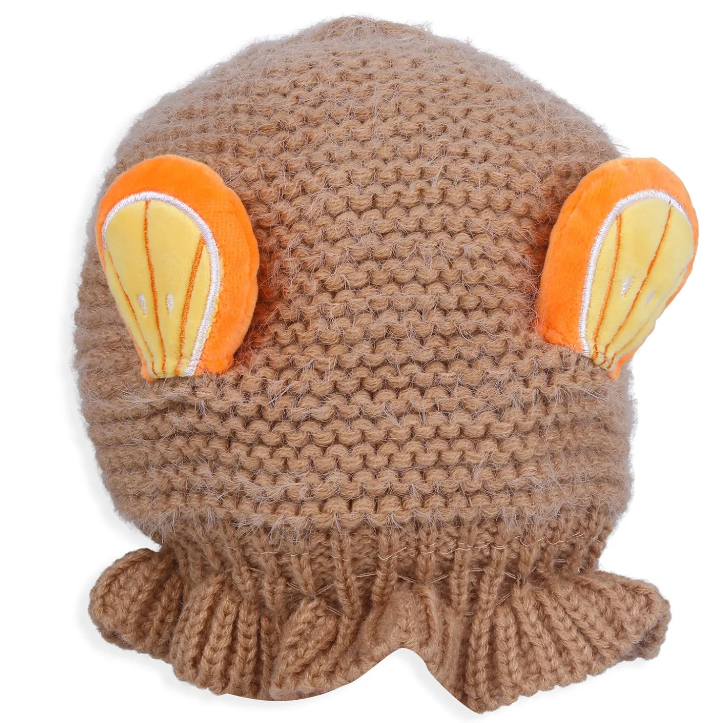 Baby Moo 3D Orange Ear With Tie Knot For Ear Cover Knitted Woolen Cap - Brown
