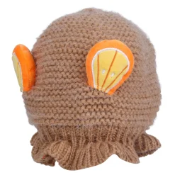 Baby Moo 3D Orange Ear With Tie Knot For Ear Cover Knitted Woolen Cap - Brown