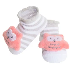 Baby Moo 3D Owl And Teddy Cotton Ankle Length Fancy Infant Gift Set of 2 Socks Booties - Grey, Pink