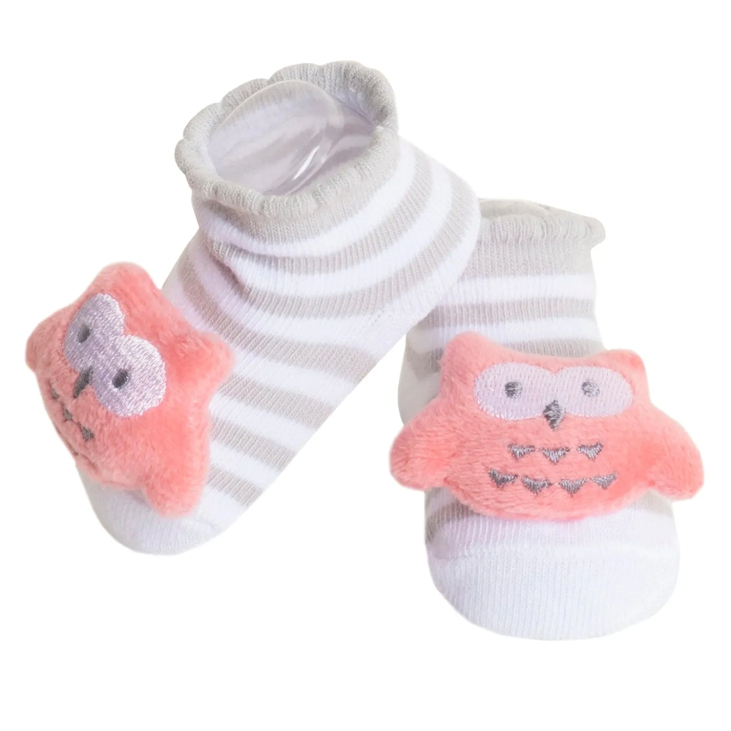 Baby Moo 3D Owl And Teddy Cotton Ankle Length Fancy Infant Gift Set of 2 Socks Booties - Grey, Pink