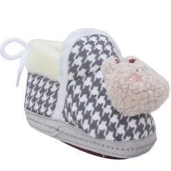 Baby Moo 3D Poodle Dog Houndstooth Soft Slip-On Anti-Skid Plush Warm Booties - Grey