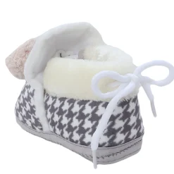 Baby Moo 3D Poodle Dog Houndstooth Soft Slip-On Anti-Skid Plush Warm Booties - Grey