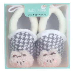 Baby Moo 3D Poodle Dog Houndstooth Soft Slip-On Anti-Skid Plush Warm Booties - Grey