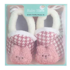 Baby Moo 3D Poodle Dog Houndstooth Soft Slip-On Anti-Skid Plush Warm Booties - Brown
