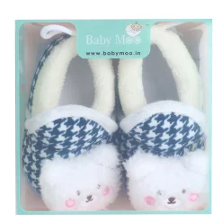 Baby Moo 3D Poodle Dog Houndstooth Soft Slip-On Anti-Skid Plush Warm Booties - Blue