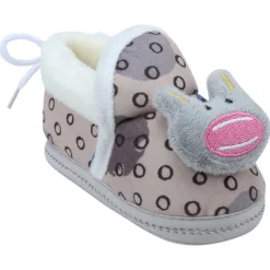 Baby Moo 3D Scout Kitty Soft Slip-On Anti-Skid Plush Warm Booties - Beige