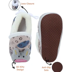Baby Moo 3D Scout Kitty Soft Slip-On Anti-Skid Plush Warm Booties - Beige