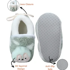 Baby Moo 3D Squirrel Soft Slip-On Anti-Skid Plush Warm Booties - Green