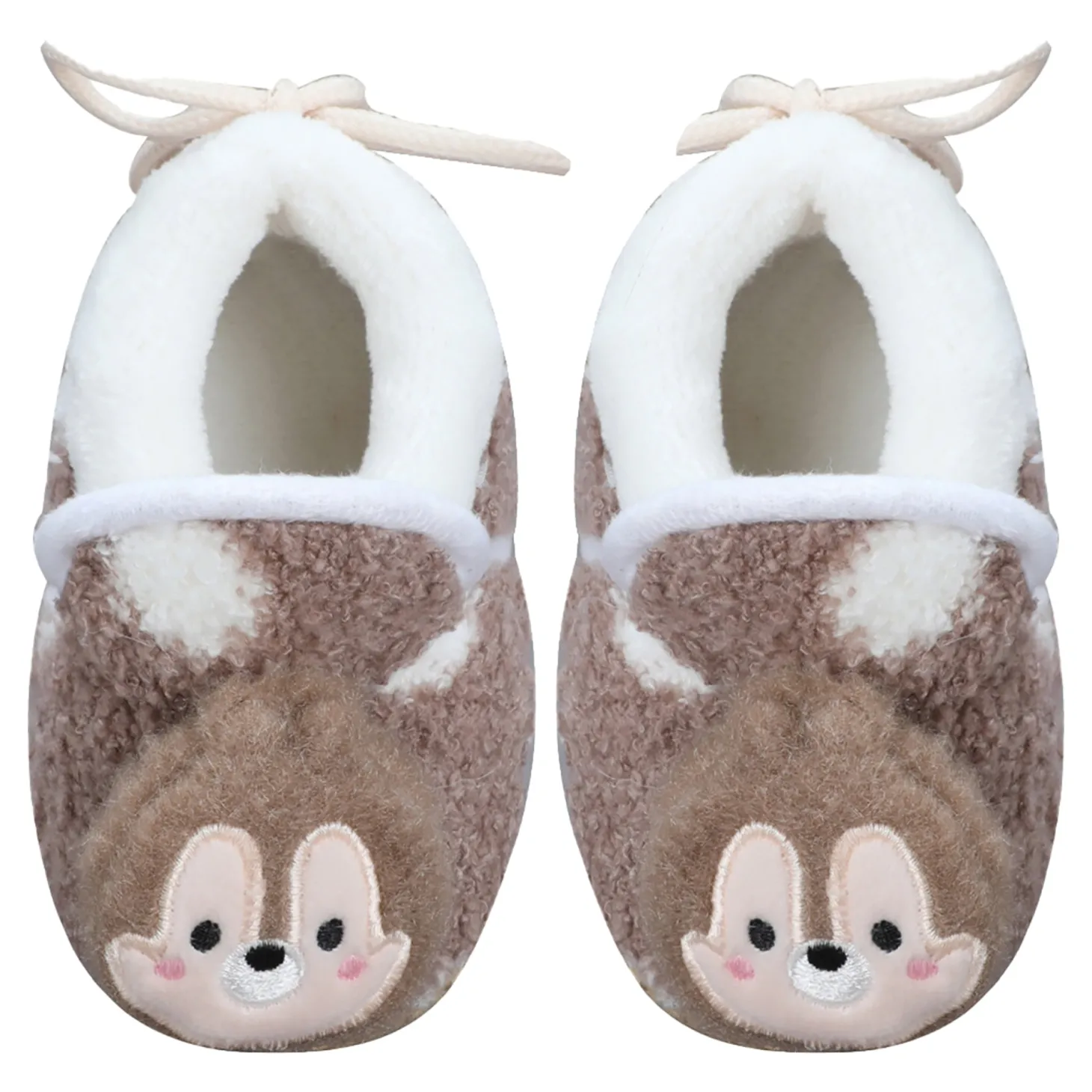 Baby Moo 3D Squirrel Soft Slip-On Anti-Skid Plush Warm Booties - Brown