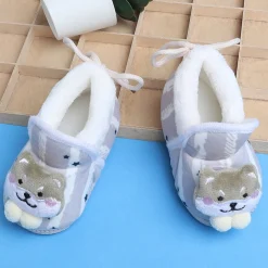 Baby Moo 3D Teddy Broad Stripes Soft Slip-On Anti-Skid Plush Warm Booties - Grey