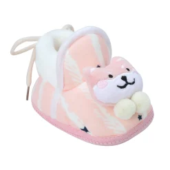Baby Moo 3D Teddy Broad Stripes Soft Slip-On Anti-Skid Plush Warm Booties - Peach