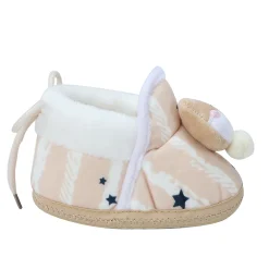 Baby Moo 3D Teddy Broad Stripes Soft Slip-On Anti-Skid Plush Warm Booties - Beige