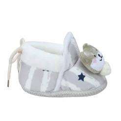 Baby Moo 3D Teddy Broad Stripes Soft Slip-On Anti-Skid Plush Warm Booties - Grey