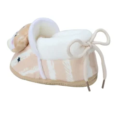 Baby Moo 3D Teddy Broad Stripes Soft Slip-On Anti-Skid Plush Warm Booties - Beige
