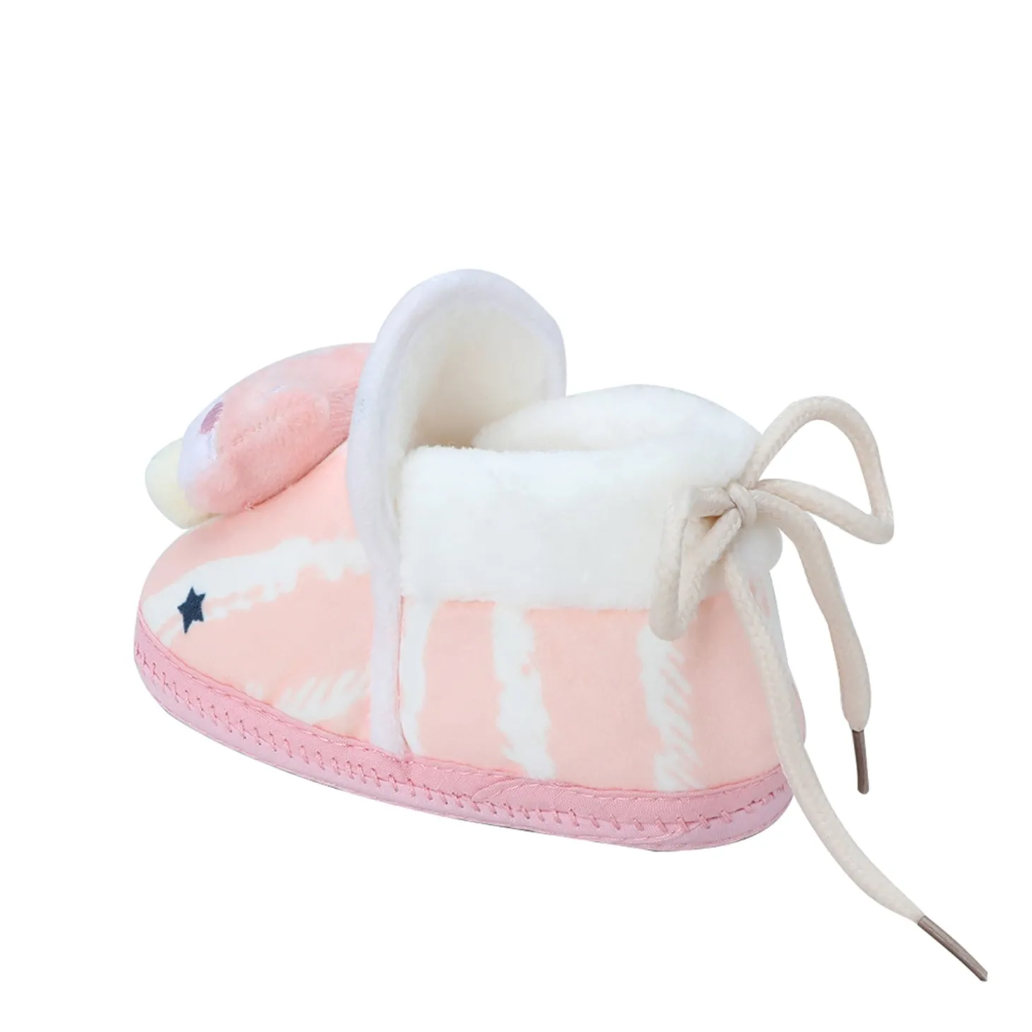 Baby Moo 3D Teddy Broad Stripes Soft Slip-On Anti-Skid Plush Warm Booties - Peach