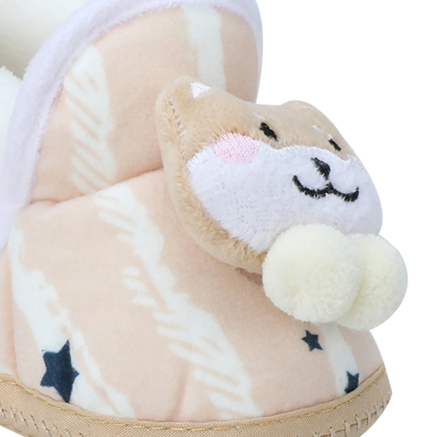 Baby Moo 3D Teddy Broad Stripes Soft Slip-On Anti-Skid Plush Warm Booties - Beige