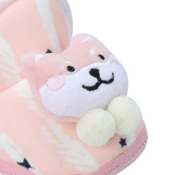 Baby Moo 3D Teddy Broad Stripes Soft Slip-On Anti-Skid Plush Warm Booties - Peach