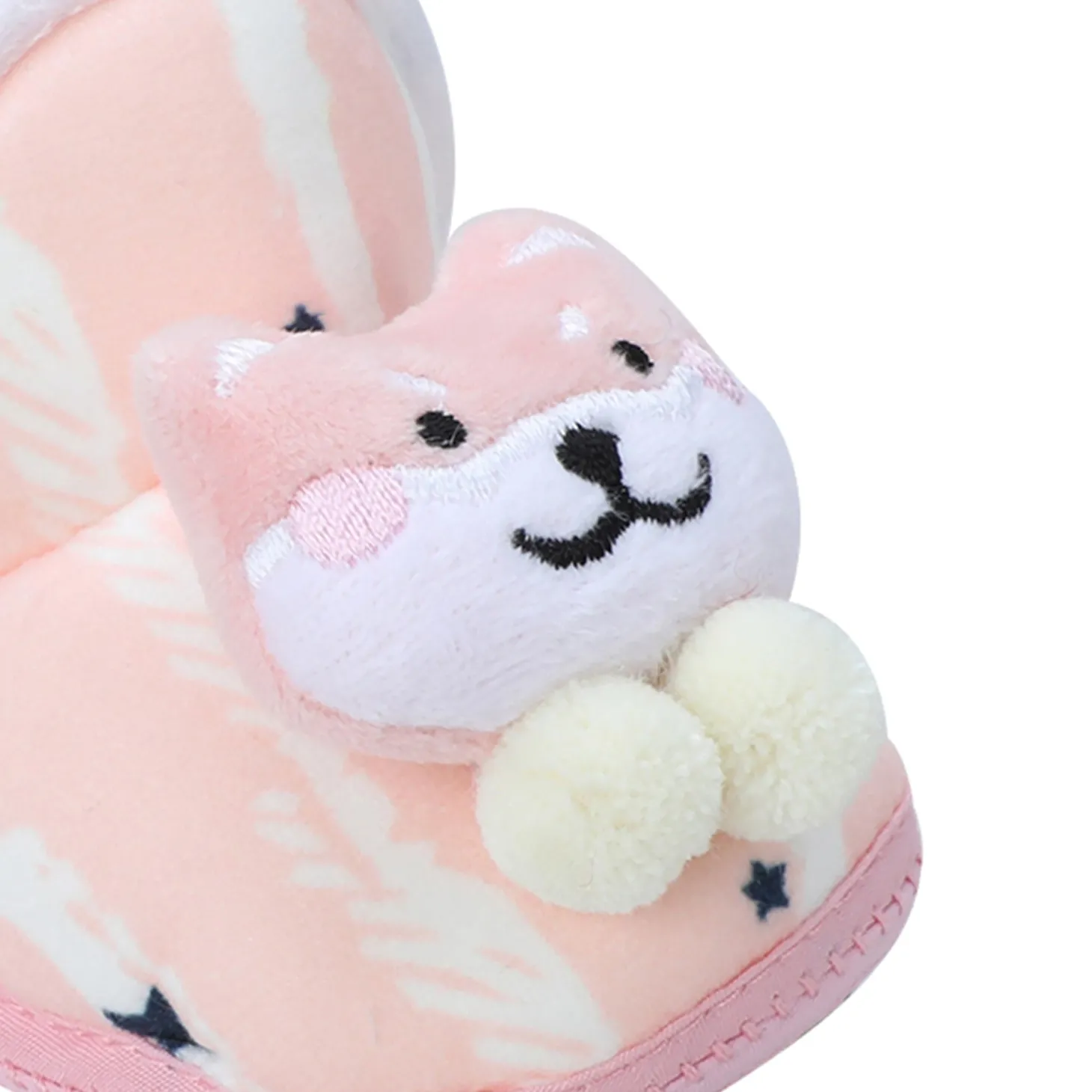 Baby Moo 3D Teddy Broad Stripes Soft Slip-On Anti-Skid Plush Warm Booties - Peach