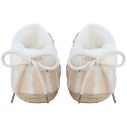 Baby Moo 3D Teddy Broad Stripes Soft Slip-On Anti-Skid Plush Warm Booties - Beige