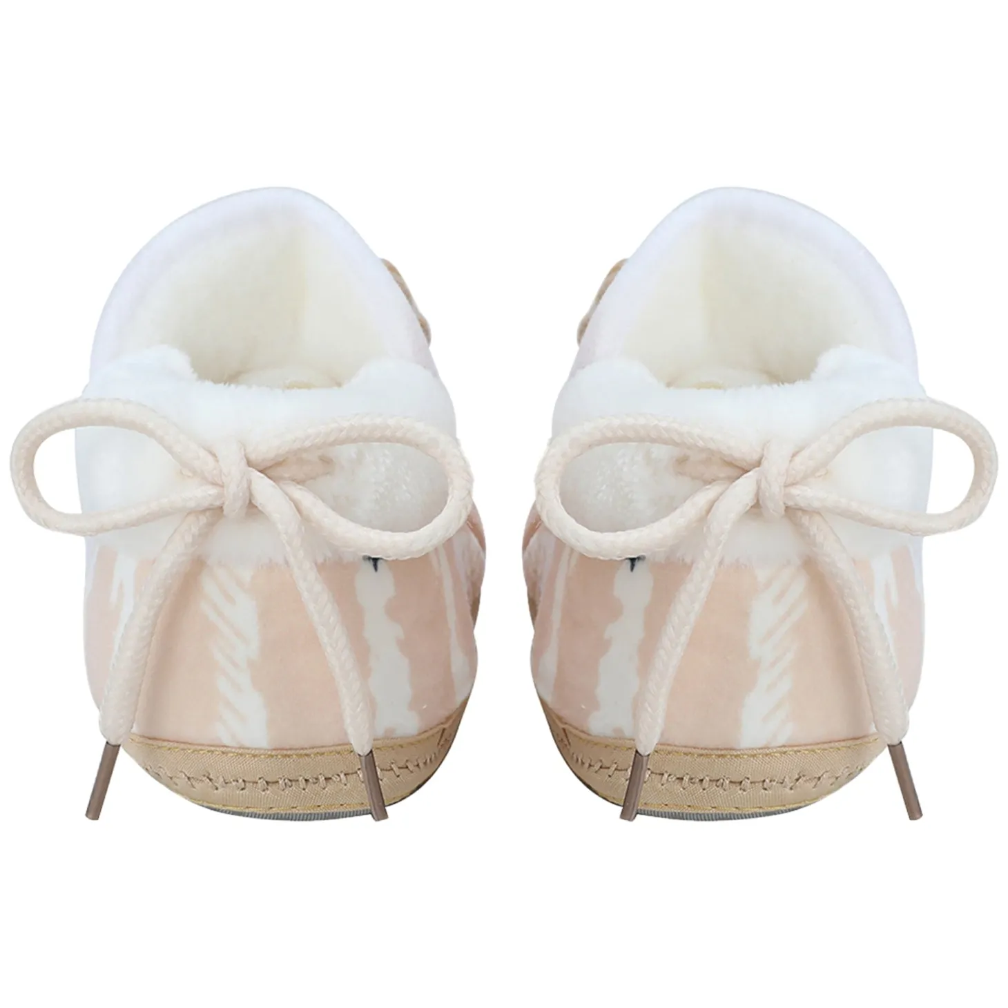 Baby Moo 3D Teddy Broad Stripes Soft Slip-On Anti-Skid Plush Warm Booties - Beige