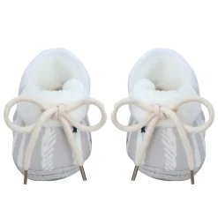 Baby Moo 3D Teddy Broad Stripes Soft Slip-On Anti-Skid Plush Warm Booties - Grey