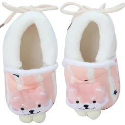 Baby Moo 3D Teddy Broad Stripes Soft Slip-On Anti-Skid Plush Warm Booties - Peach