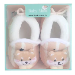 Baby Moo 3D Teddy Broad Stripes Soft Slip-On Anti-Skid Plush Warm Booties - Beige