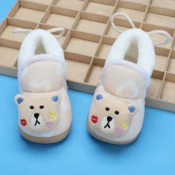 Baby Moo 3D Teddy Buddy Soft Slip-On Anti-Skid Plush Warm Booties - Beige