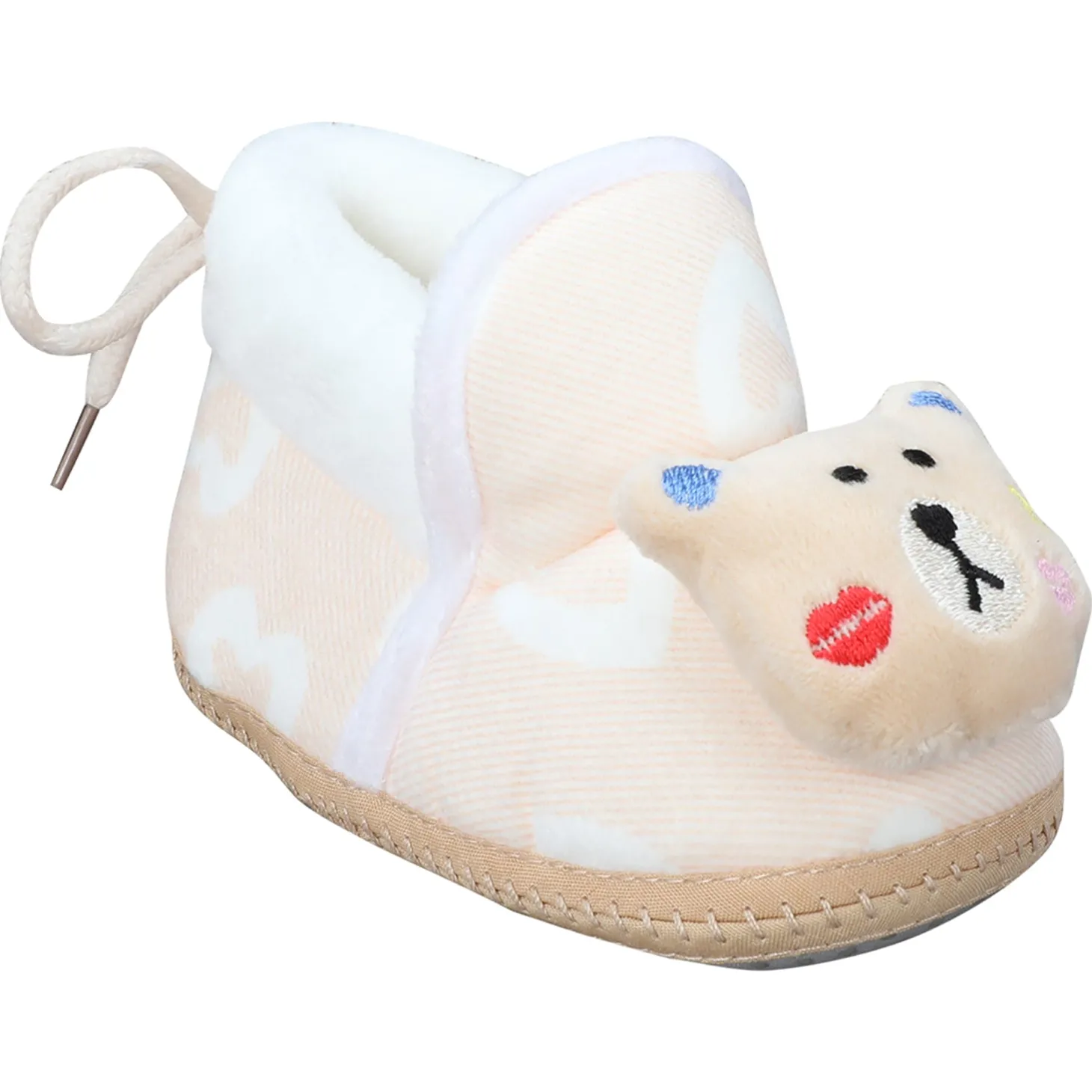 Baby Moo 3D Teddy Buddy Soft Slip-On Anti-Skid Plush Warm Booties - Beige