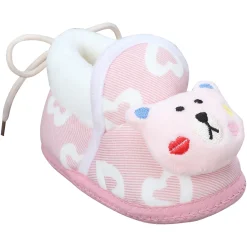 Baby Moo 3D Teddy Buddy Soft Slip-On Anti-Skid Plush Warm Booties - Pink