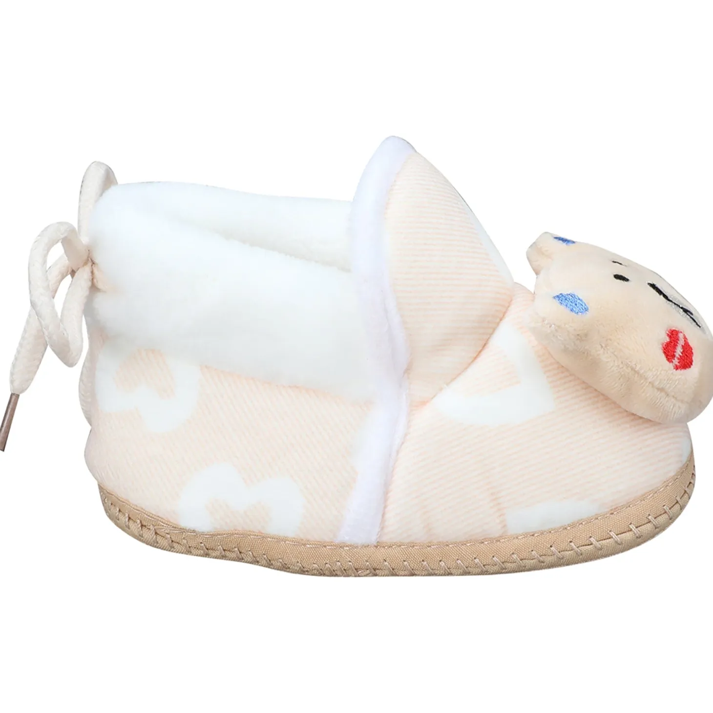 Baby Moo 3D Teddy Buddy Soft Slip-On Anti-Skid Plush Warm Booties - Beige