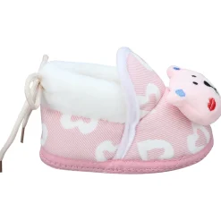 Baby Moo 3D Teddy Buddy Soft Slip-On Anti-Skid Plush Warm Booties - Pink