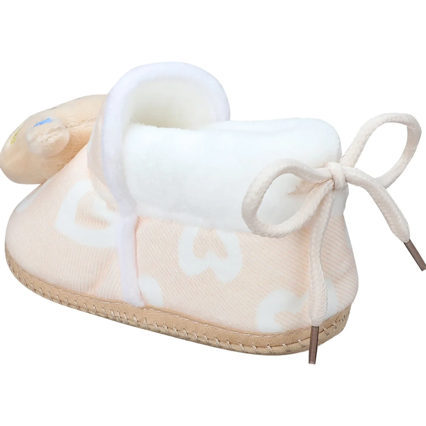 Baby Moo 3D Teddy Buddy Soft Slip-On Anti-Skid Plush Warm Booties - Beige