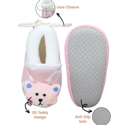 Baby Moo 3D Teddy Buddy Soft Slip-On Anti-Skid Plush Warm Booties - Pink